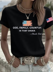 Women's God Family Country In That Order Printed T-shirt