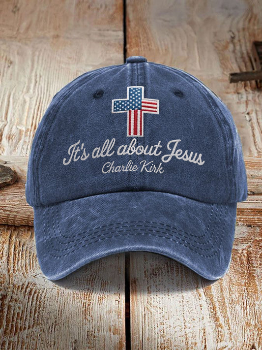 Unisex It's All About Jesus Charlie Kirk Cross Print Hat