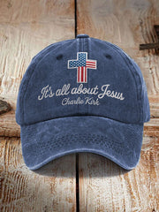 Unisex It's All About Jesus Charlie Kirk Cross Print Hat