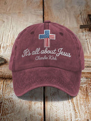 Unisex It's All About Jesus Charlie Kirk Cross Print Hat