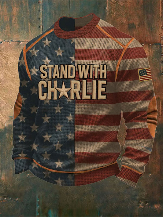 Men's Voice of Freedom Waffle Print Casual T-shirt