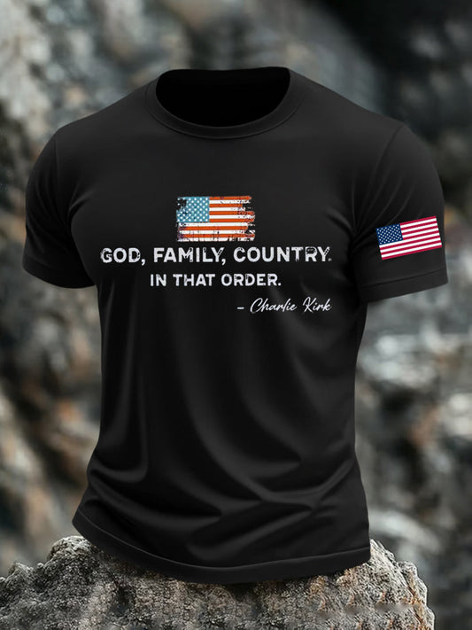Men's God Family Country In That Order Printed T-shirt