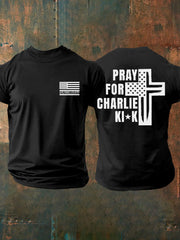 Men's God Family Country Pray For Charlie Kirk Printed T-shirt