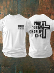 Men's God Family Country Pray For Charlie Kirk Printed T-shirt