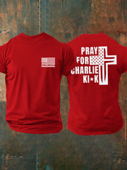 Men's God Family Country Pray For Charlie Kirk Printed T-shirt