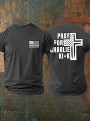 Men's God Family Country Pray For Charlie Kirk Printed T-shirt