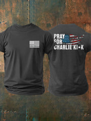 Men's God Family Country Pray For Charlie Kirk Printed T-shirt