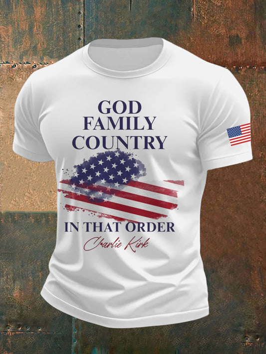 Men's God Family Country Charlie Kirk Printed T-shirt