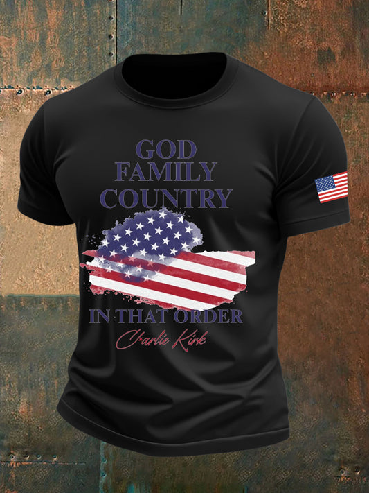 Men's God Family Country Charlie Kirk Printed T-shirt
