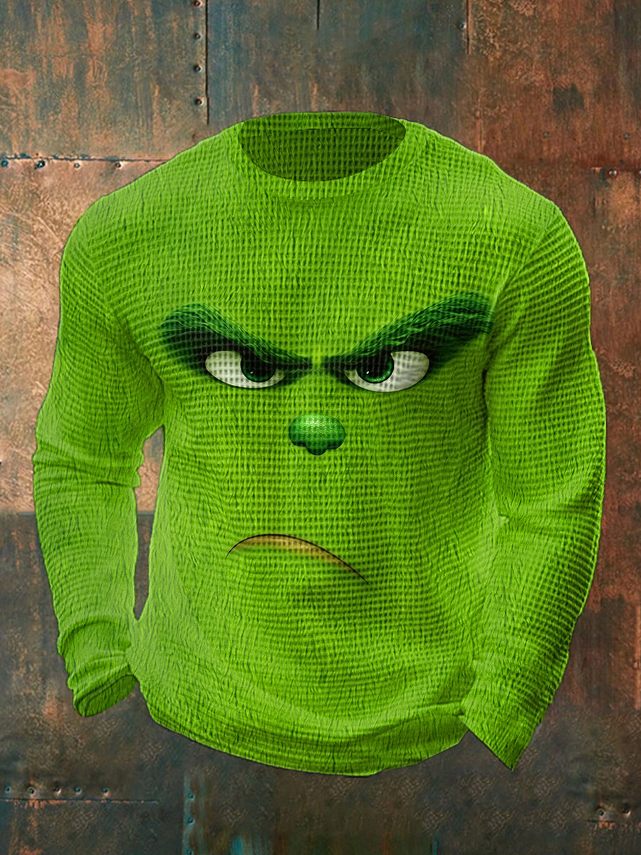 Men's Funny Classic Christmas Character Print Casual Waffle Top