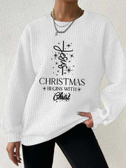 Women's Christmas Begins With Christ Jesus Print Small Checkered Hoodie