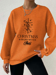 Women's Christmas Begins With Christ Jesus Print Small Checkered Hoodie