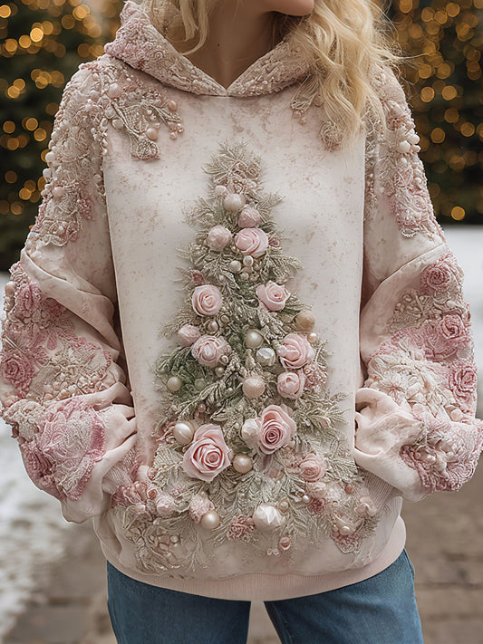 Women's pink rose Christmas tree hoodies
