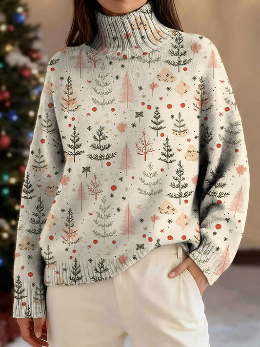Women's Merry Christmas Print Knit Turtleneck Pullover Sweater
