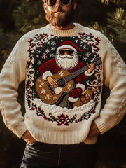 Men's Vintage Christmas Santa Claus Print Art Casual Knitted Sweater