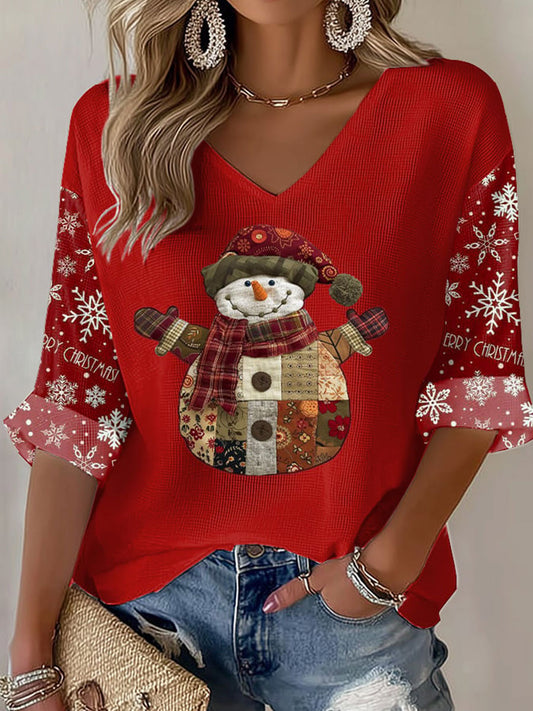Women's Christmas Snowman Waffle T-shirt