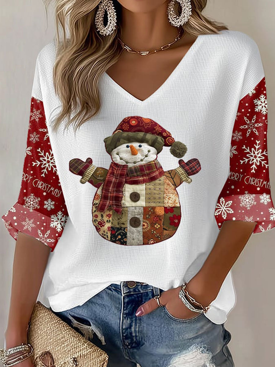 Women's Christmas Snowman Waffle T-shirt