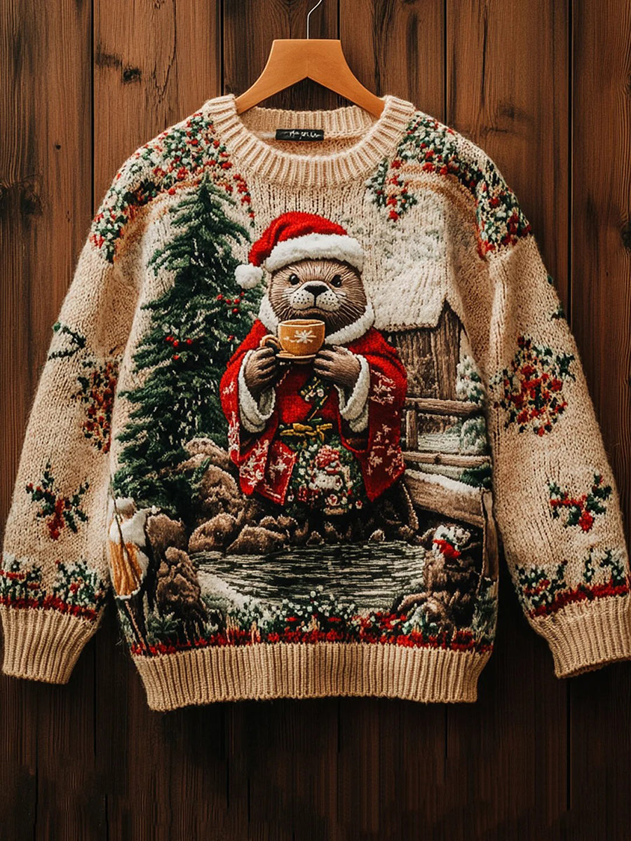 Men's Vintage Christmas Print Art Casual Knitted Sweater