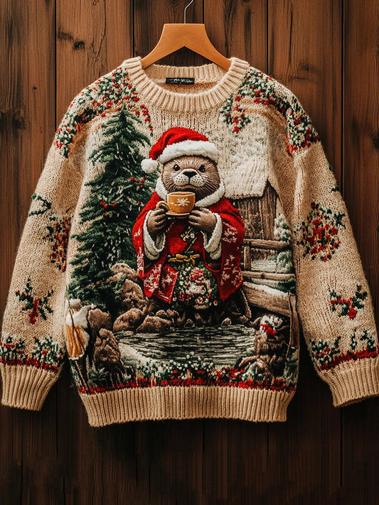 Men's Vintage Christmas Print Art Casual Knitted Sweater