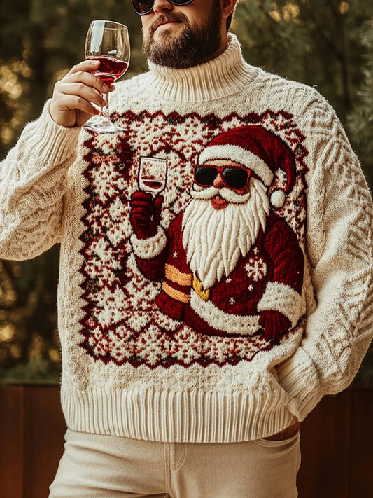 Men's Vintage Christmas Santa Claus Print Art Casual Knitted Sweater