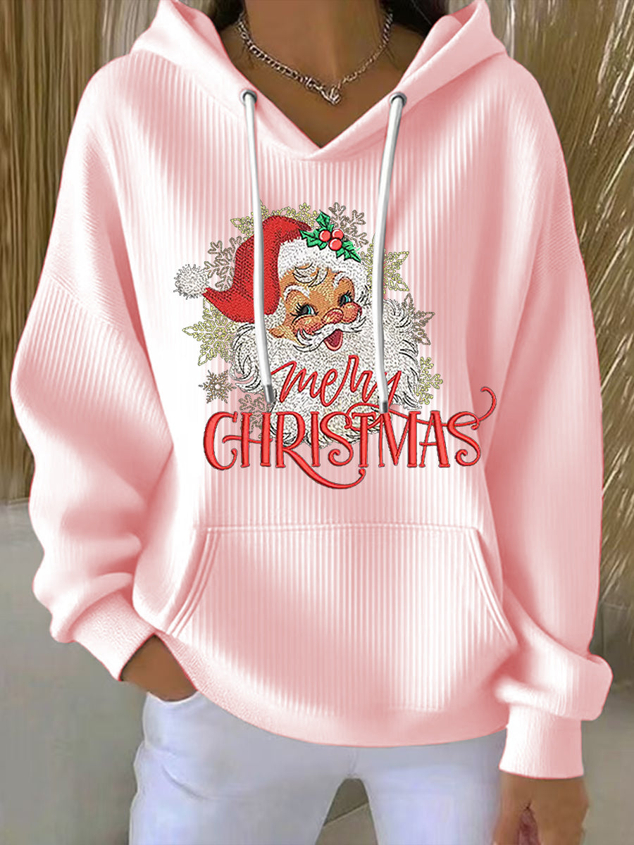 Women's Christmas Santa Claus Art Print Ribbed Hoodie