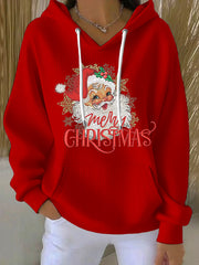 Women's Christmas Santa Claus Art Print Ribbed Hoodie