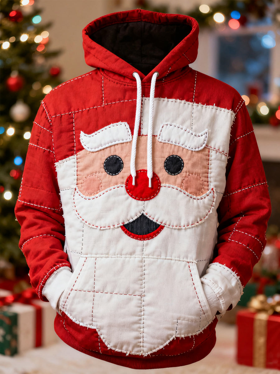 Men's Christmas Santa Claus Patchwork Print Casual Hoodie