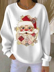 Women's Santa Claus Ribbed Round-Neck Sweatshirt