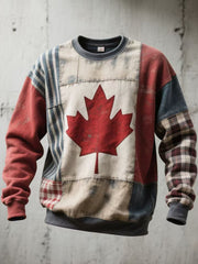 Men's Maple Leaf Pattern Patchwork Art Vintage Sweatshirt
