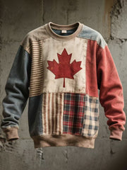 Men's Vintage Maple Leaf Patchwork Art Washed Sweatshirt