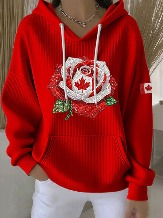 Women's Canadian Rose Print Casual Hoodie