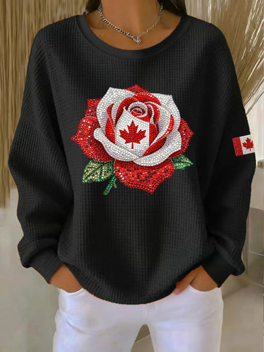 Women's Canadian Rose Print Casual Sweatshirt