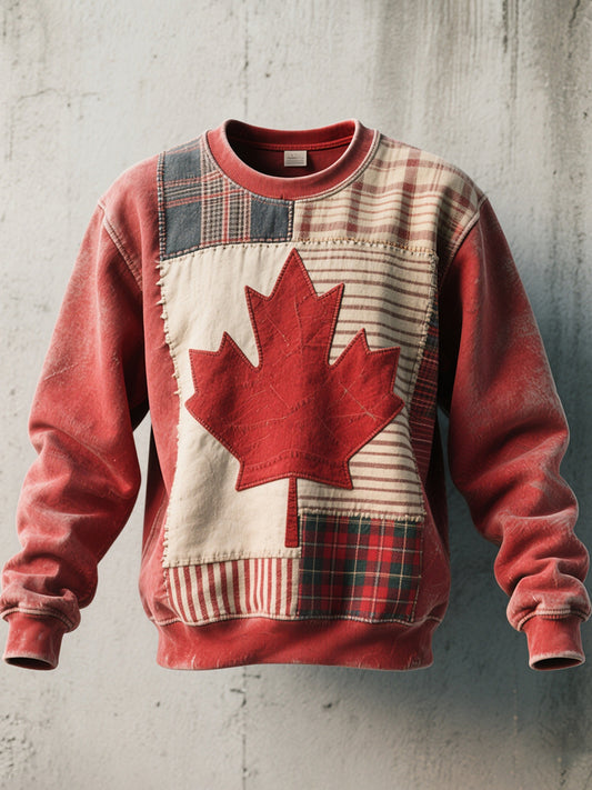 Men's Canadian Flag Inspired Patchwork Art Sweatshirt