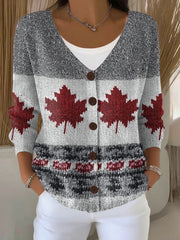 Women's Canadian Maple Leaf Print Casual Cardigan