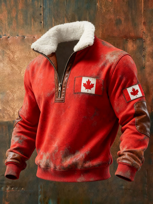 Men's Canada Print Casual Zip-Up Top