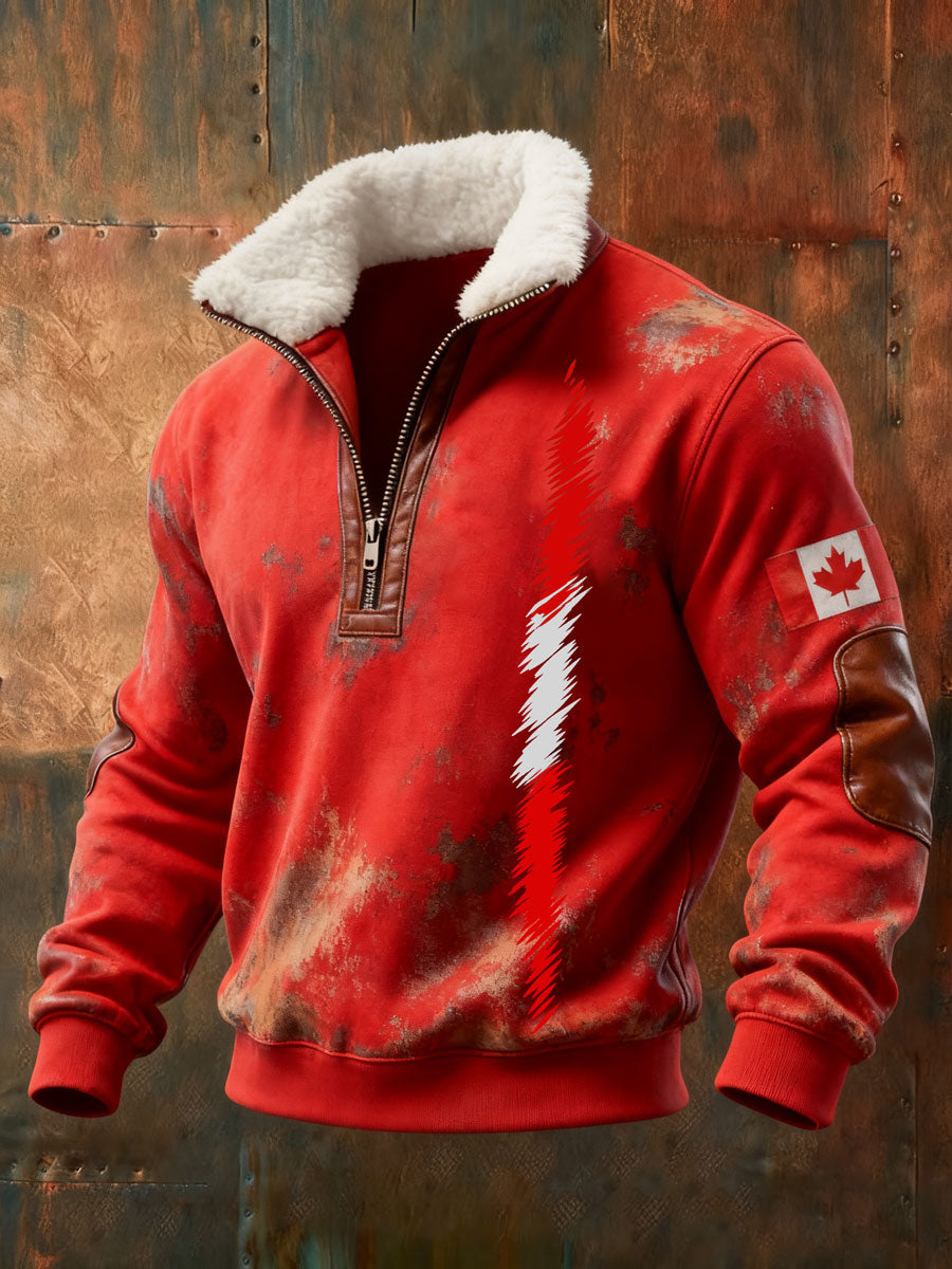 Men's Canada Print Casual Zip-Up Top