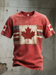 Men's Canadian Flag Inspired Patchwork Art Vintage T-Shirt