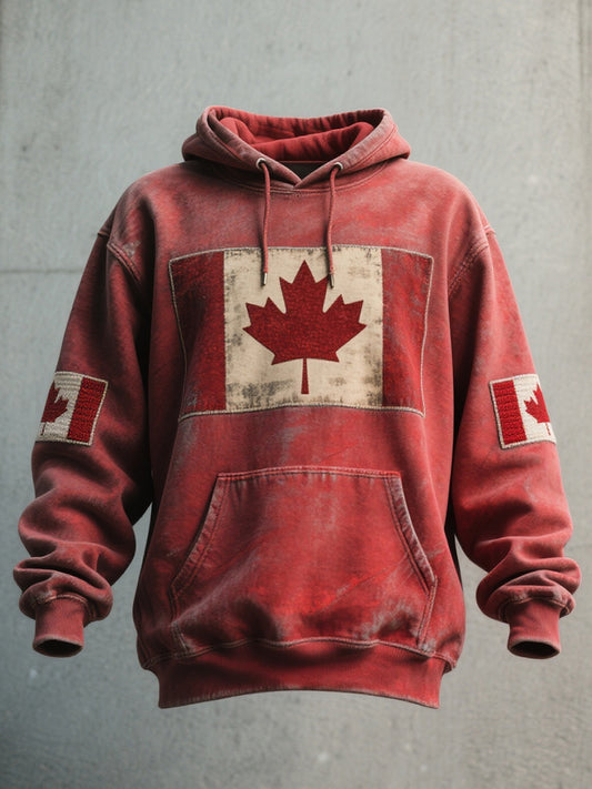 Men's Canadian Flag Embroidered Vintage Hoodie