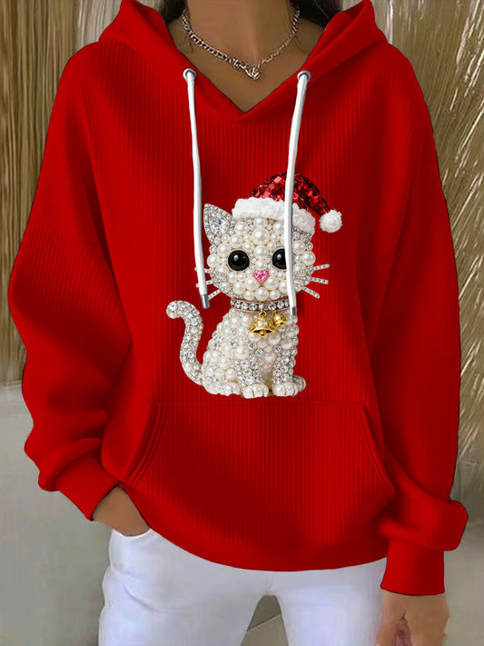 Women's Christmas Cat Art Hoodie
