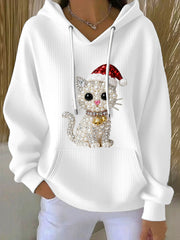Women's Christmas Cat Art Hoodie