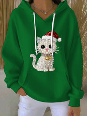Women's Christmas Cat Art Hoodie