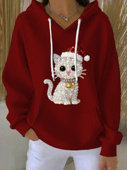 Women's Christmas Cat Art Hoodie
