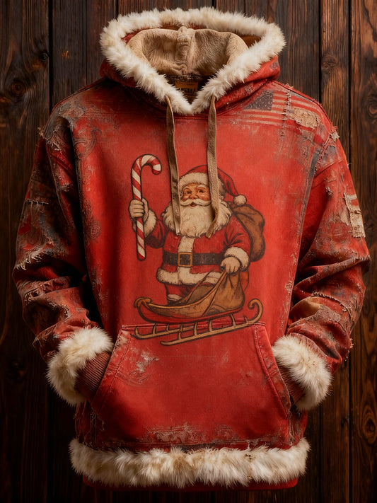 Men's Retro Christmas Santa Claus Printed Hoodie