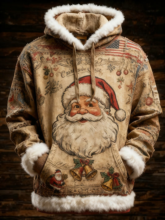 Men's Retro Christmas Santa Claus Printed Hoodie