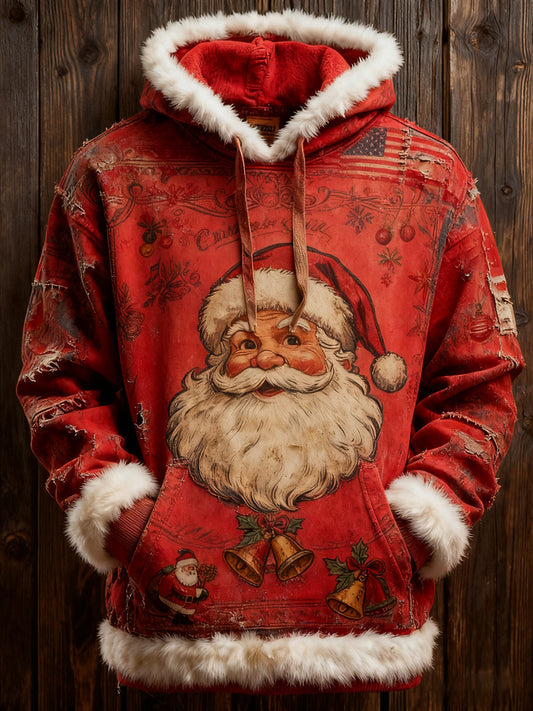 Men's Retro Christmas Santa Claus Printed Hoodie