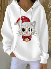 Women's Christmas Cat Art Hoodie