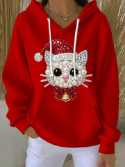 Women's Christmas Cat Art Hoodie