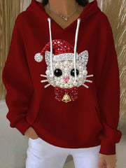 Women's Christmas Cat Art Hoodie