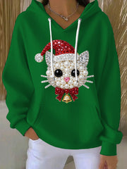 Women's Christmas Cat Art Hoodie