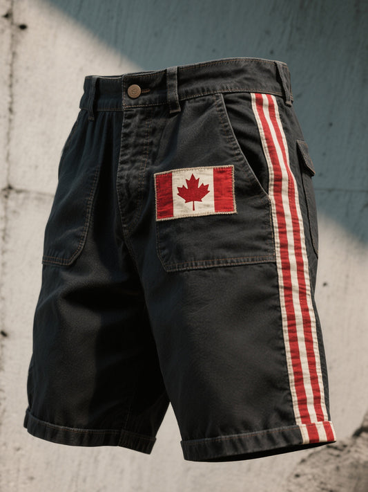 Men's Canadian Flag Embroidered Casual Shorts